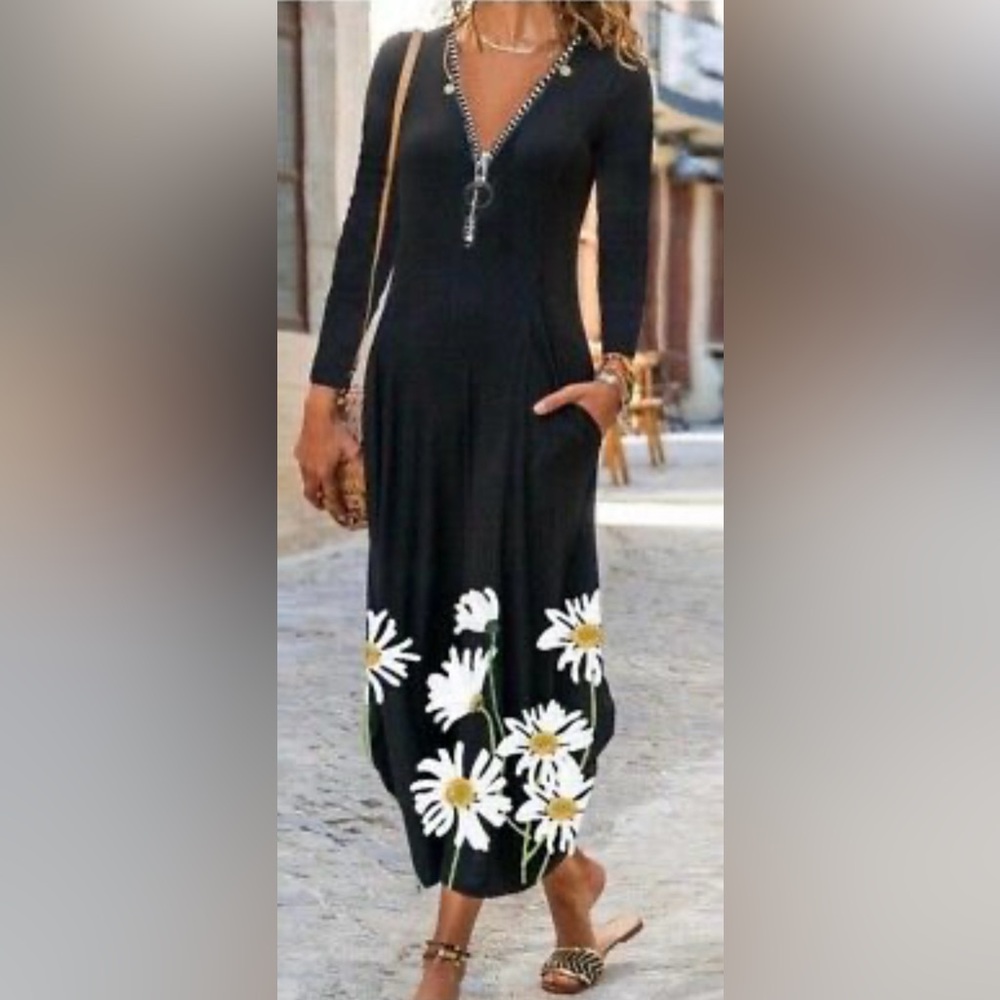 Fresh Like a Daisy Black Floral Maxi Dress Size L